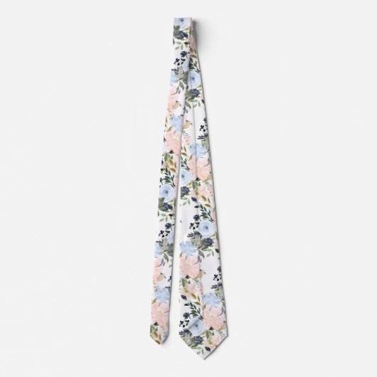 PixDezines Blush Pink Ice Blue Waterverf Flowers Stropdas (Achterkant)