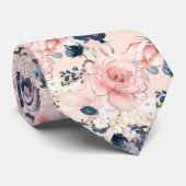 PixDezines Blush Pink Ice Blue Waterverf Flowers Stropdas (Opgerold)