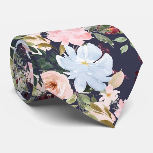 PixDezines Blush Pink Ice Blue Waterverf Flowers Stropdas (Opgerold)