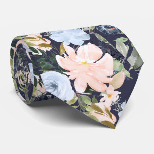 PixDezines Blush Pink Ice Blue Waterverf Flowers Stropdas
