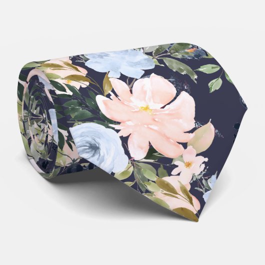 PixDezines Blush Pink Ice Blue Waterverf Flowers Stropdas (Opgerold)