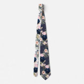 PixDezines Blush Pink Navy Blue Waterverf Flowers Stropdas (Achterkant)