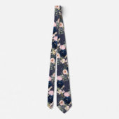 PixDezines Blush Pink Navy Blue Waterverf Flowers Stropdas (Achterkant)