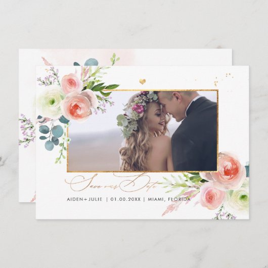 PixDezines Blush Pink Peonies Save the Date (Voorkant / Achterkant)