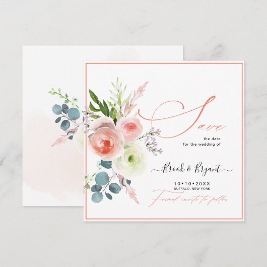 PixDezines Blush Pink Peonies Save the Date (Voorkant / Achterkant)