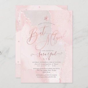 PixDezines Blush Pink Waterverf Agate Bat Mitzvah Kaart
