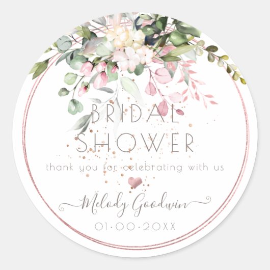 PixDezines Blush Pink Waterverf Eucalyptus Ronde Sticker (Voorkant)