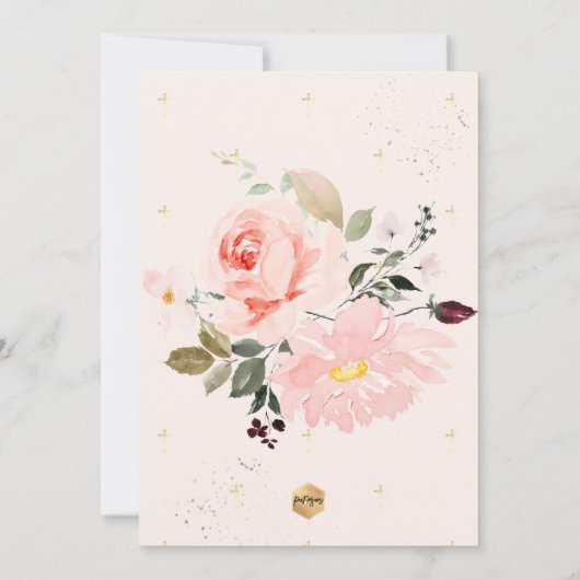 PixDezines Blush Pink Waterverf Rozen Baptisme Kaart (Achterkant)