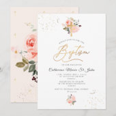 PixDezines Blush Pink Waterverf Rozen Baptisme Kaart (Voorkant / Achterkant)