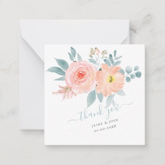 PixDezines Blush Pink Waterverf Rozen Nota Kaart Notitiekaartje (Voorkant)