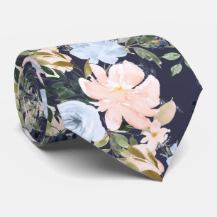 PixDezines Blush Roze Ijsblauw Watercolor Bloemen Stropdas