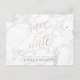 PixDezines Blush Roze/Marmer/Save Onze Datum Briefkaart