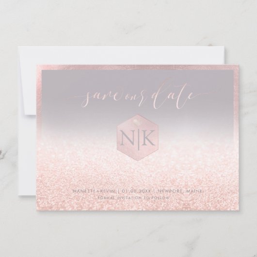 PixDezines Blush Roze Modern Script+Glitter Save The Date (Voorkant)