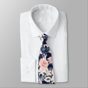 PixDezines Blush Roze Navy Blauwe Watercolor Bloem Stropdas