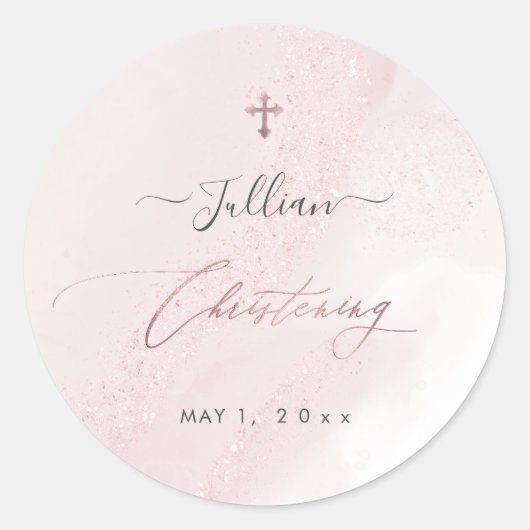 PixDezines Blush Roze Rose Goud Doopsel Ronde Sticker (Voorkant)