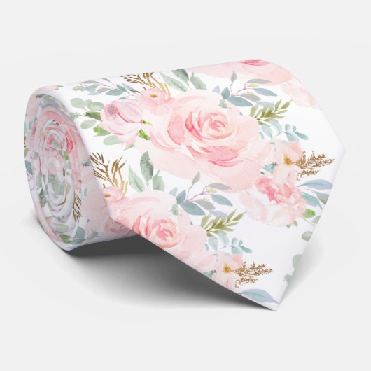 PixDezines Blush Roze Stof Blauwe Waterverfrozen Stropdas (Opgerold)
