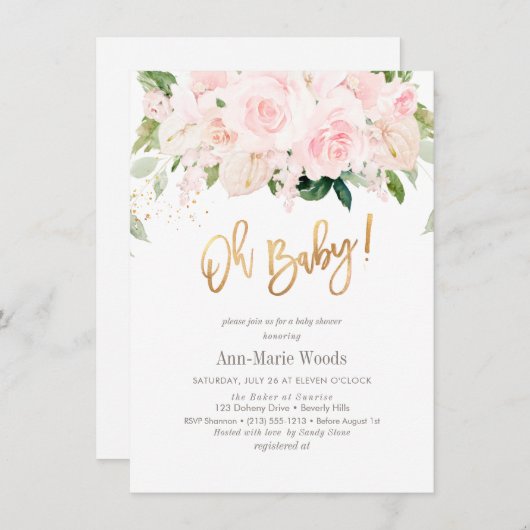 PixDezines Blush Rozen Anthuriums Baby shower Kaart (Voorkant / Achterkant)