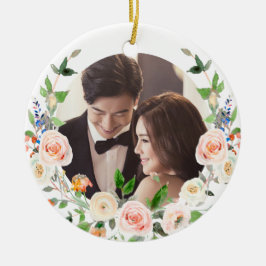 PixDezines Blush Rozen Wreate, eerste kerst Keramisch Ornament