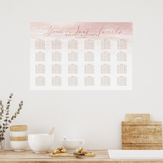 PixDezines Blush Shoreline+Roos Gold Seating Chart Poster (Keuken)
