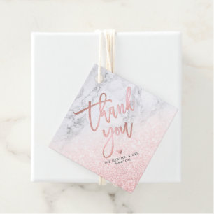 PixDezines Blush Sneeuw Bokeh+Marmeren Dank Je Bedankjes Labels