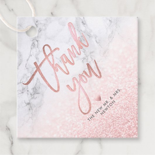 PixDezines Blush Snow Bokeh+Marble Dank u Bedankjes Labels (Voorkant)