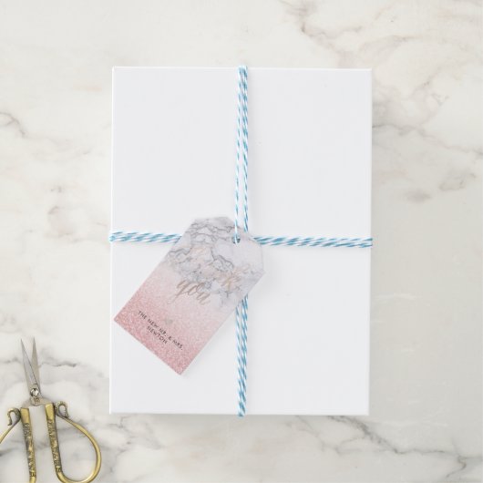 PixDezines Blush Snow Bokeh+Marble Dank u Cadeaulabel (Met Touw)