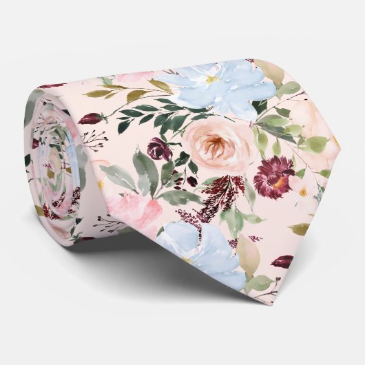 PixDezines Blush Stof Blauw H2 Botanisch Stropdas (Opgerold)