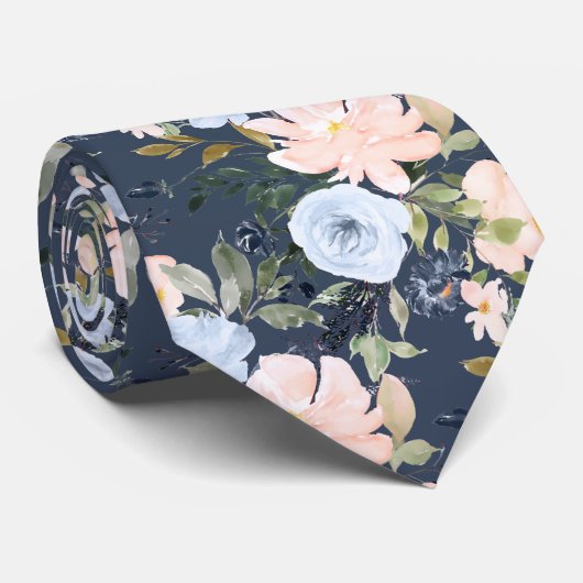 PixDezines Blush Stof Blauw H2 Botanisch Stropdas (Opgerold)