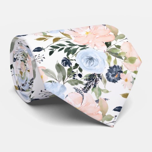 PixDezines Blush Stof Blauw H2 Botanisch Stropdas (Opgerold)
