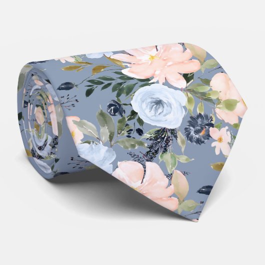 PixDezines Blush Stof Blauw H2 Botanisch Stropdas (Opgerold)