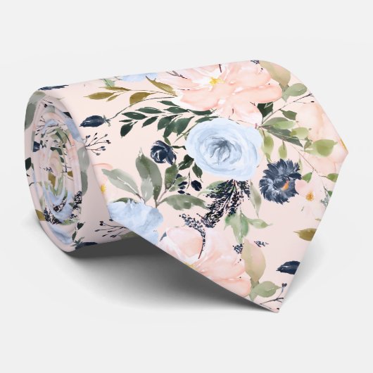 PixDezines Blush Stof Blauw H2 Botanisch Stropdas (Opgerold)