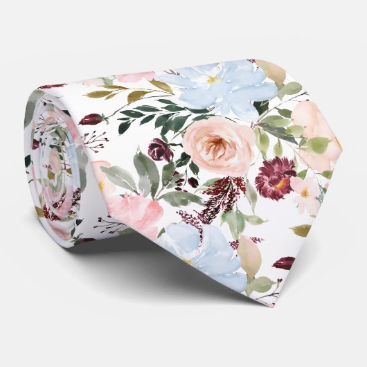 PixDezines Blush Stof Blauw H2 Botanisch Stropdas (Opgerold)