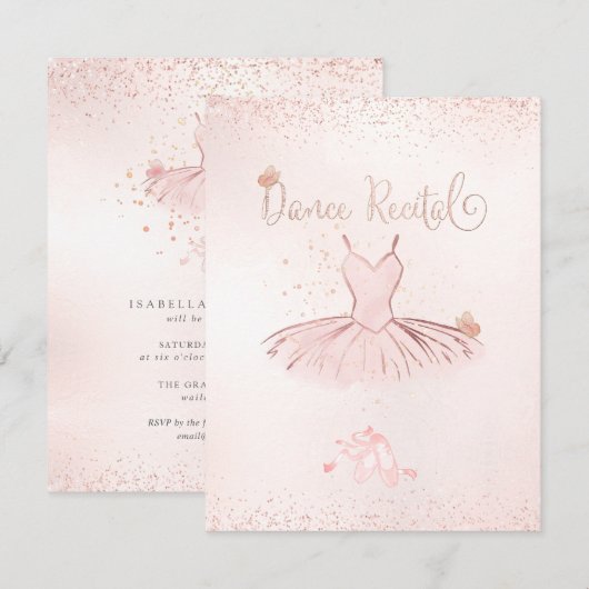 PixDezines Blush Tutu en Vlinders Dansrecital Kaart (Voorkant / Achterkant)