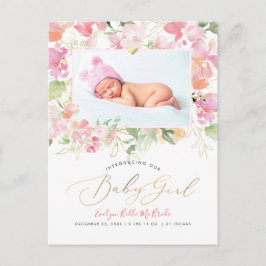 PixDezines Blush Waterverf bloemetjes Girl Birth Briefkaart