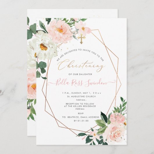 PixDezines Blush Waterverf Doopbloemen Kaart (Voorkant / Achterkant)