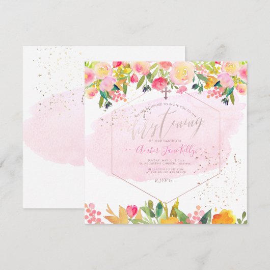 PixDezines Blush Waterverf Doopbloemen Kaart (Voorkant / Achterkant)