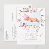 PixDezines Blush Waterverf Flowers Meisje Geboorte Briefkaart (Voorkant / Achterkant)