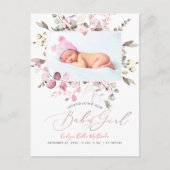 PixDezines Blush Waterverf Flowers Meisje Geboorte Briefkaart (Voorkant)