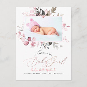 PixDezines Blush Waterverf Flowers Meisje Geboorte Briefkaart