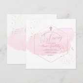 PixDezines Blush Waterverf+Honeycomb Christening Kaart (Voorkant / Achterkant)