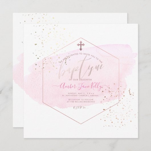 PixDezines Blush Waterverf + Honingraat doop Kaart (Voorkant / Achterkant)