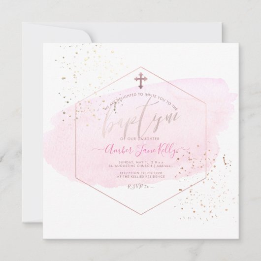 PixDezines Blush Waterverf + Honingraat doop Kaart (Voorkant)