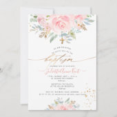 PixDezines Blush Waterverf Rozen Baptisme Kaart (Voorkant)