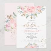 PixDezines Blush Waterverf Rozen Baptisme Kaart (Voorkant / Achterkant)