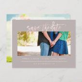 PixDezines BlushFaux Roos Goud Modern Brush Script Aankondigingskaart (Voorkant / Achterkant)