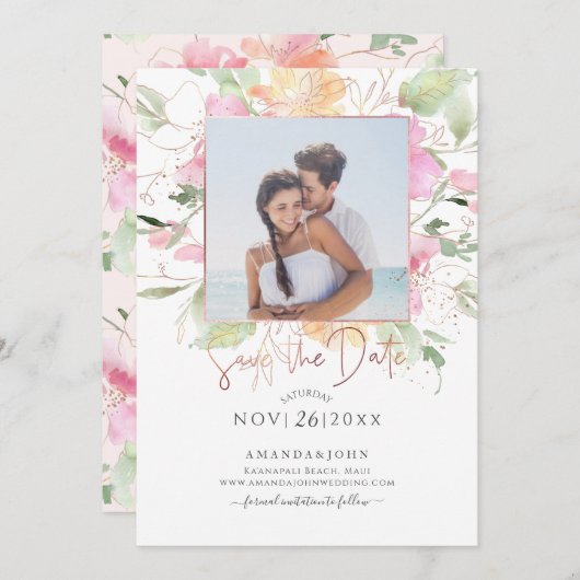 PixDezines Blushing Romance, Bewaar de datum Kaart (Voorkant / Achterkant)