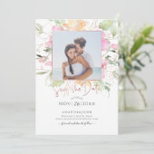 PixDezines Blushing Romance, Save the Date Kaart (Staand voorkant)