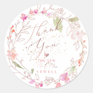 PixDezines Blushing Romance, Watercolor Dank je Ronde Sticker