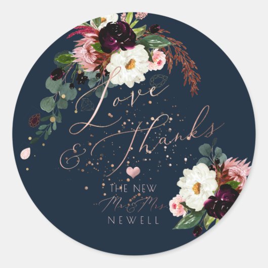 PixDezines Blushing Romance, Waterverf Dank u Ronde Sticker (Voorkant)