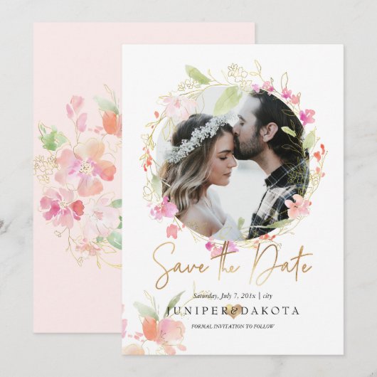 PixDezines Blushing Romance Wavercolor Bloem Kaart (Voorkant / Achterkant)